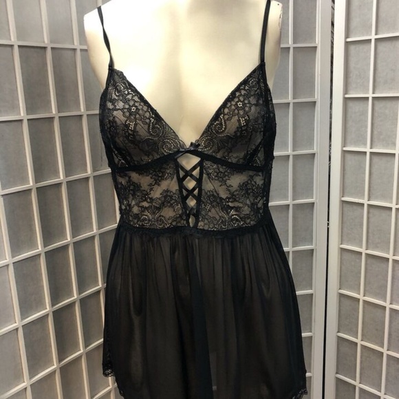 Adore Me,Woman, 2 Babydolls, Black, Size L,deep v neckline, Cotton-Polyester.! - Picture 2 of 9